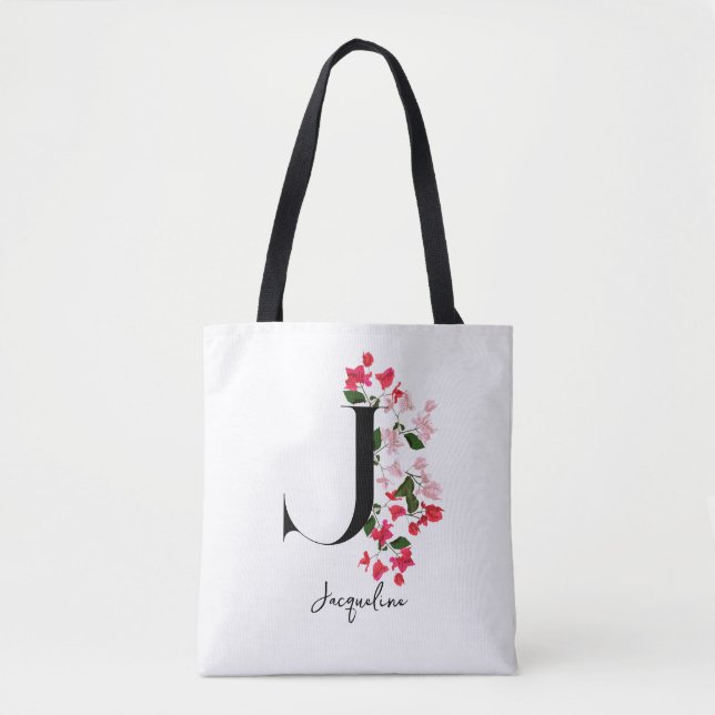 Personlig Monogram Namn Tote Bag - Brev J Tygkasse (Framsida)