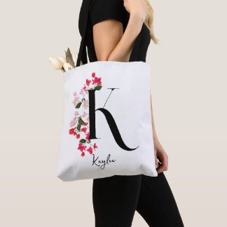 Personlig Monogram Namn Tote Bag - Brev K Tygkasse