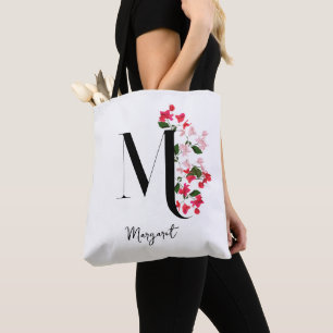 Personlig Monogram Namn Tote Bag - Brev M Tygkasse