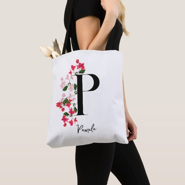 Personlig Monogram Namn Tote Bag - Brev P Tygkasse (Närbild)