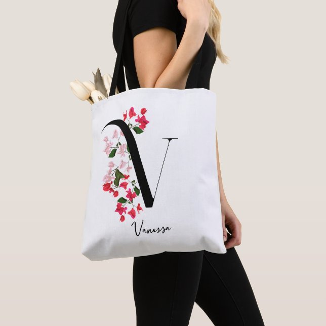 Personlig Monogram Namn Tote Bag - Brev V Tygkasse (Närbild)