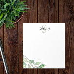 Personlig Monogram Namn Watercolor Anteckningsblock<br><div class="desc">Detta personlig anteckningsblock är dekorerat med löv i gröntens nyans. Anpassade enkelt med ditt namn och monogram. Använda Verktyg i Design om du vill ändra texten storlekt,  stil eller färg. När vi skapar vår teckning hittar du inte den här bilden från andra designers. Ursprunglig vattenfärg © Michele Davies.</div>