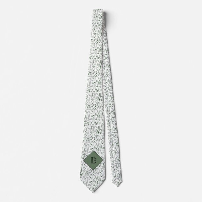 Personlig Monogram Natur Fern Löv Mönster Slips (Framsida)