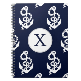 Personlig Monogram Navy Blue Anchor Nautical Anteckningsbok