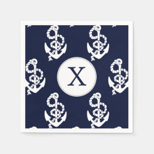 Personlig Monogram Navy Blue Anchor Nautical Pappersservett