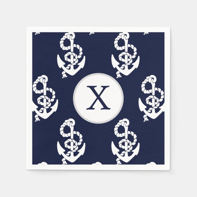 Personlig Monogram Navy Blue Anchor Nautical Pappersservett (Framsidan)