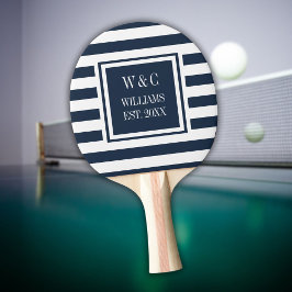 Personlig monogram Navyblå vit rand Pingisracket