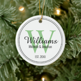 Personlig Monogram Newlyed Grönt Julgransprydnad Keramik