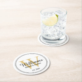 Personlig Monogram Newlyed Guld Underlägg Papper Rund