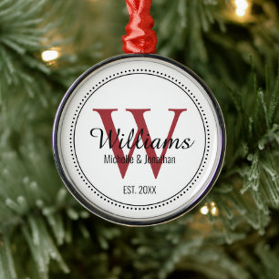 Personlig Monogram Newlyed Red Milgrain Julgransprydnad Metall