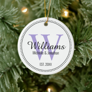 Personlig Monogram Newlyged Lavender Julgransprydnad Keramik