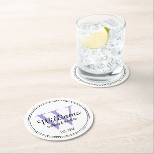 Personlig Monogram Newlyged Lavender Underlägg Papper Rund