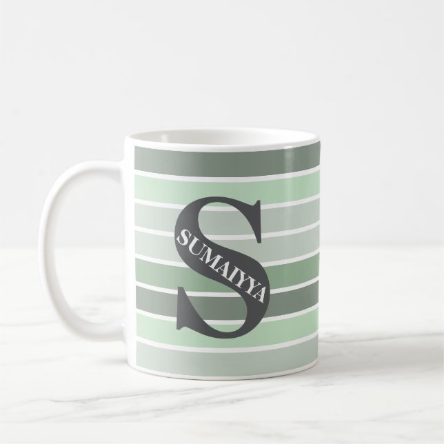 Personlig monogram 'Nyanser av grönt' Randig Kaffemugg (Vänster)