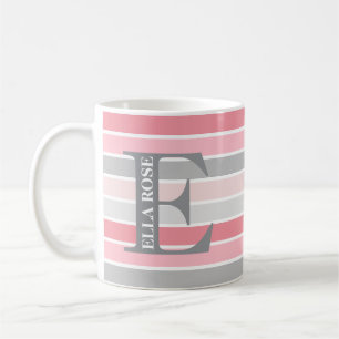 Personlig monogram 'Nyanser av rosa' randig Kaffemugg