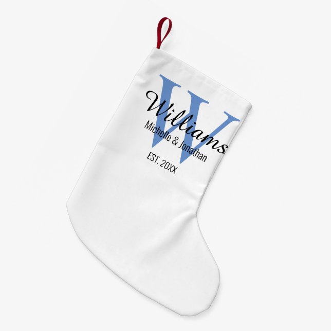 Personlig Monogram Nygift Blå Liten Julstrumpa (Framsidan (Hängande))