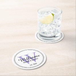 Personlig Monogram Nygift Lavendel Underlägg Papper Rund