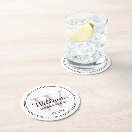 Personlig Monogram Nygift Rosé Underlägg Papper Rund