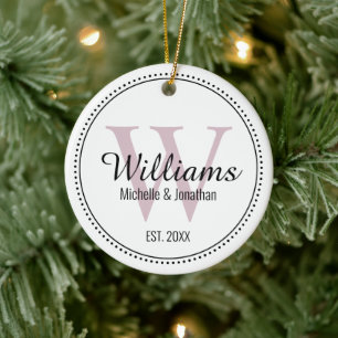 Personlig Monogram Nyligen lodrät Rosa Julgransprydnad Keramik