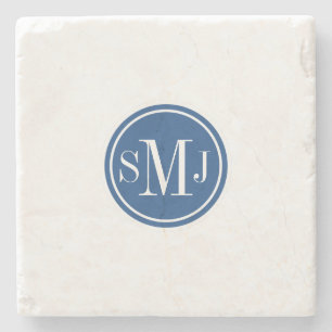 Personlig Monogram och klassiskt blått Stenunderlägg