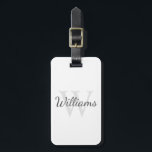Personlig Monogram och Namn Bagagebricka<br><div class="desc">Personlig Monogram och Namn Giftfunktioner personlig namn i grått-skript med stil och monogram i light grått serif font stil som bakgrund,  på vit bakgrund.

Perfekt som helgdag,  familjeåterförening,  tack för marskalkar och gåva för speciella tillfällen.</div>
