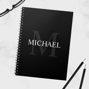 Personlig Monogram och Namn Black Anteckningsbok