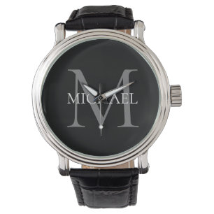 Personlig Monogram och Namn Black Armbandsur