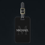 Personlig Monogram och Namn Black Bagagebricka<br><div class="desc">Personlig Monogram och Namn Giftfunktioner personlig namn i vitt och monogram i grått som bakgrund,  i klassiskt serif font stil,  på svart bakgrund.

Perfekt som helgdag-gåva,  fars dag-gåva,  tack för marskalkar och gåva för speciella tillfällen.</div>