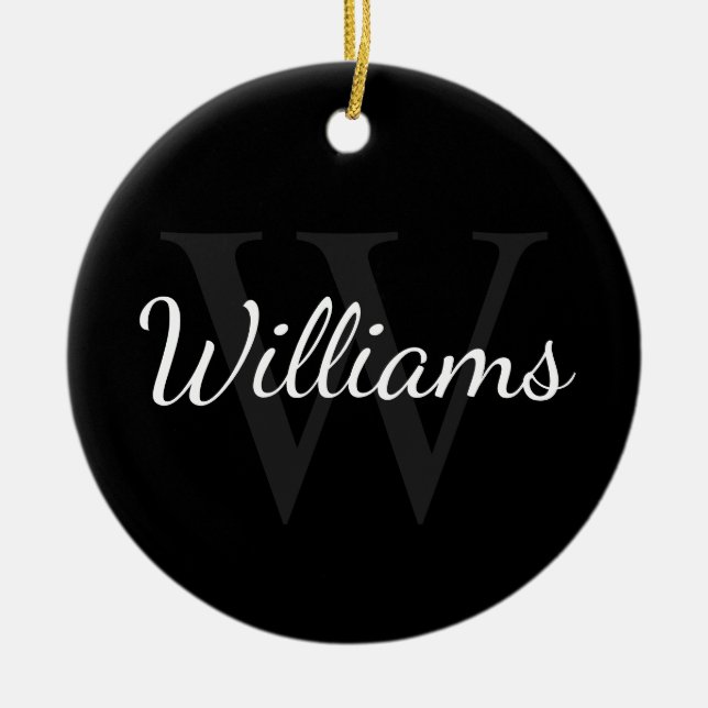 Personlig Monogram och Namn Black Julgransprydnad Keramik (Framsidan)