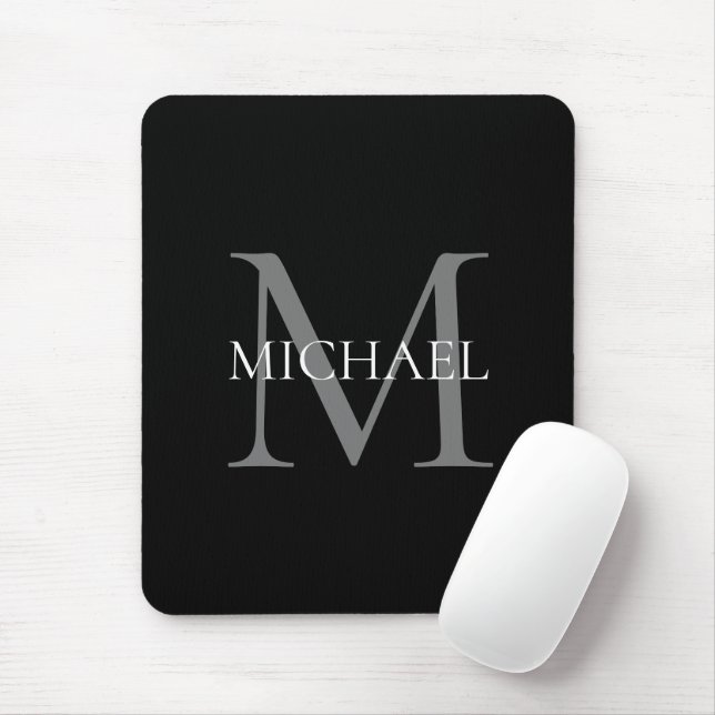 Personlig Monogram och Namn Black Musmatta (Med mus)