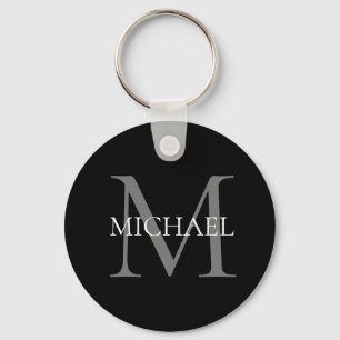 Personlig Monogram och Namn Black Nyckelring