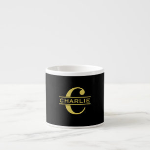 Personlig Monogram och Namn Black och Guld Espressomugg