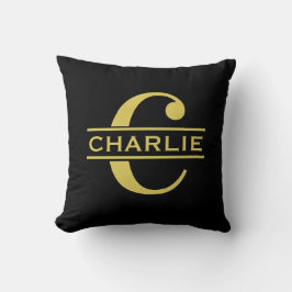 Personlig Monogram och Namn Black och Guld Kudde