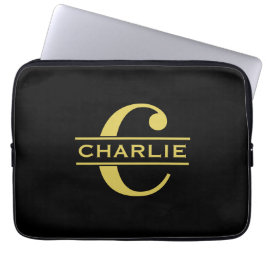 Personlig Monogram och Namn Black och Guld Laptop Fodral
