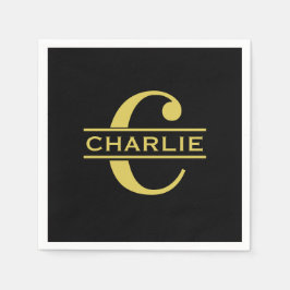 Personlig Monogram och Namn Black och Guld Pappersservett