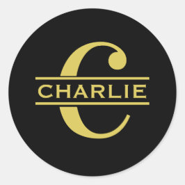 Personlig Monogram och Namn Black och Guld Runt Klistermärke