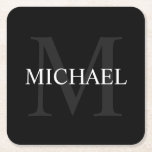 Personlig Monogram och Namn Black Underlägg Papper Kvadrat<br><div class="desc">Personlig Monogram och Namn Giftfunktioner personlig namn i vitt och monogram i grått som bakgrund,  i klassiskt serif font stil,  på svart bakgrund.</div>