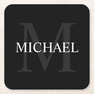 Personlig Monogram och Namn Black Underlägg Papper Kvadrat