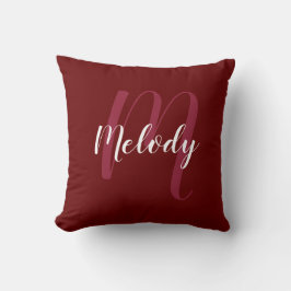 Personlig Monogram och Namn Burgandy Red Kudde