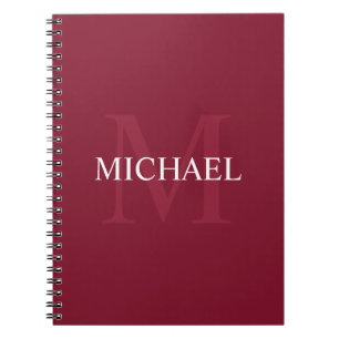 Personlig Monogram och Namn Burgundy Red Anteckningsbok