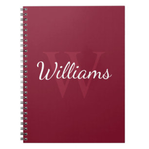 Personlig Monogram och Namn Burgundy Red Anteckningsbok