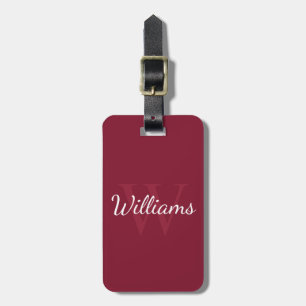 Personlig Monogram och Namn Burgundy Red Bagagebricka