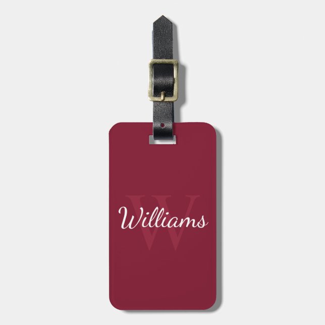 Personlig Monogram och Namn Burgundy Red Bagagebricka (Vertikal Framsida)