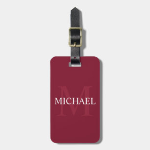 Personlig Monogram och Namn Burgundy Red Bagagebricka