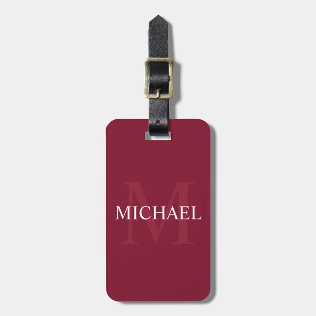 Personlig Monogram och Namn Burgundy Red Bagagebricka (Vertikal Framsida)