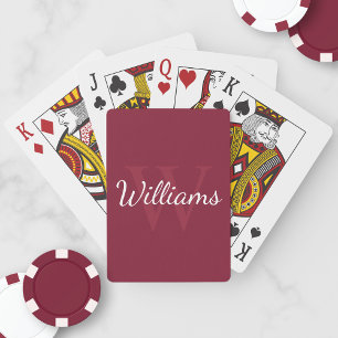 Personlig Monogram och Namn Burgundy Red Casinokort