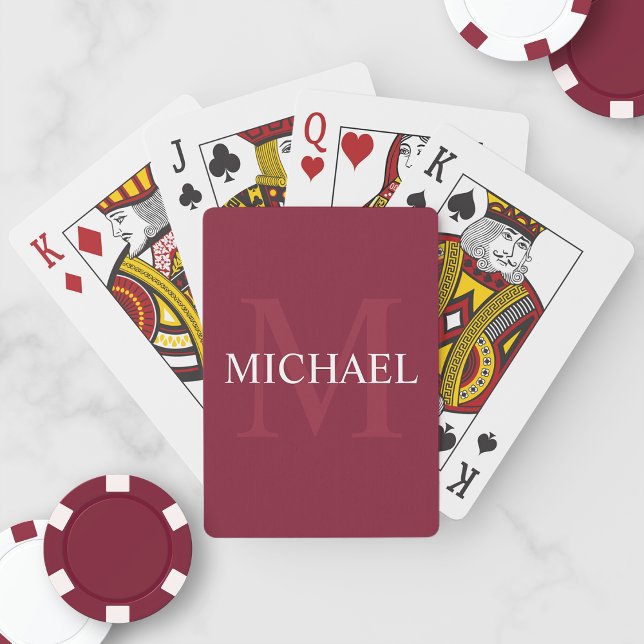 Personlig Monogram och Namn Burgundy Red Casinokort (Skapare uppladdad)
