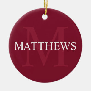Personlig Monogram och Namn Burgundy Red Julgransprydnad Keramik