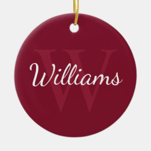 Personlig Monogram och Namn Burgundy Red Julgransprydnad Keramik