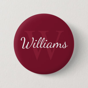 Personlig Monogram och Namn Burgundy Red Knapp