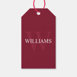 Personlig Monogram och Namn Burgundy Red Presentetikett